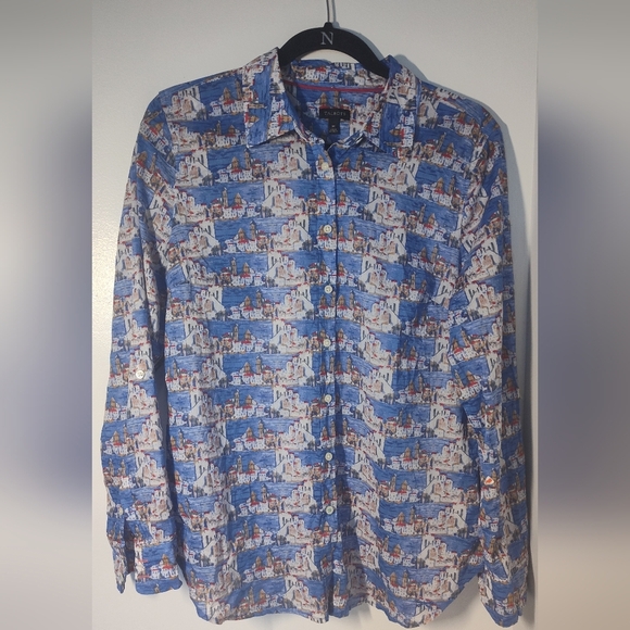 Talbot's Blue and White Patterned Button-Up Shirt Size M #567 - Picture 1 of 3